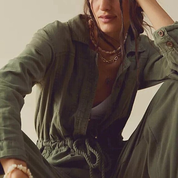 Free People Pants - Free People Quinn Coveralls Jumpsuit Button Up Green New